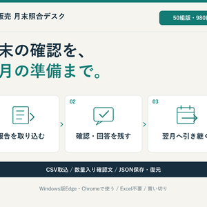 小さなお店の委託販売 月末照合キット｜50行・確認と返却の連絡文例つき