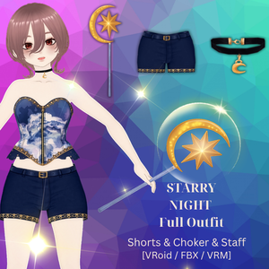 Part 2 + Full Outfit 【VRoid / VRChat / Vtubing】 星空のコルセット＆ブーツセット / ⭐ Starry Night Set ⭐ (Shorts & Choker & Staff)