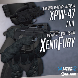 【VRChat想定】Mekanized Battleswit "Xenofury" &  PDW "XPW-47"【アバター向け戦闘服】【アバターギミック】