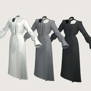 [Grus/Lapwing] Shoulderpad Pleated Dress 缩略图 2