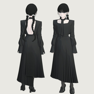 [Grus/Lapwing] Shoulderpad Pleated Dress 缩略图 3