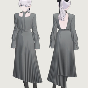 [Grus/Lapwing] Shoulderpad Pleated Dress 缩略图 4