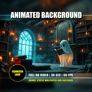 [Anime Background] A ghost reading a book and a magical library...