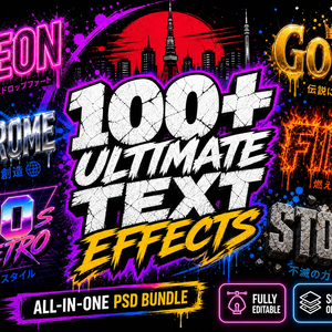 100+ Ultimate Photoshop Text Effects Bundle - Cyberpunk, Anime & 3D Styles