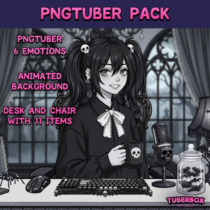 Female PNGTuber - Goth Premade PNGTuber Girl Bundle - Cute Gothic Victorian PNG Tuber Model - VeadoTube - Animated Background, VTuber Assets