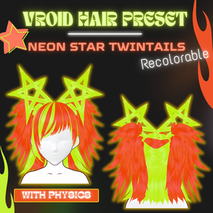 Neon Star Twintails | VRoid 髪型 Recolorable Hair Preset w/ Physics | Rock | Alternative | Punk | Vtuber | 3D Asset