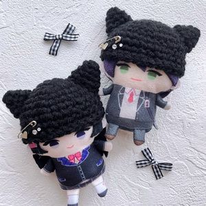 黒×白］にじぱぺっと ぬい服 ぬい帽子 ネコ耳 ニット帽 編み物 10cm
