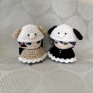 黒×紫］にじぱぺっと ぬい服 ぬい帽子 猫耳 ニット帽 編み物 10cm