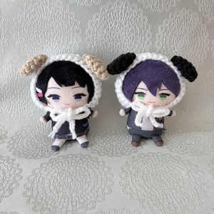 黒キラ×水色キラ］にじぱぺっと ぬい服 ぬい帽子 猫耳 ニット帽 編み物