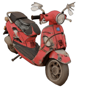 Abandoned motorcycle in ruins