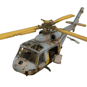Rusty old helicopter in wreckage