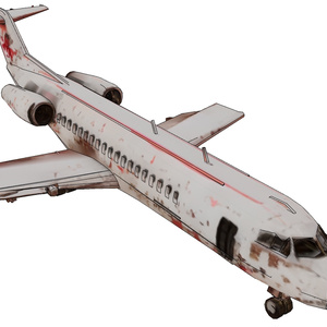 Wrecked civil aircraft among ruins