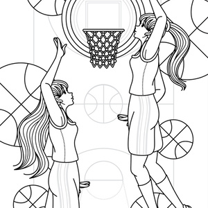 【無料ぬりえ用線画イラスト】Basketball girls/Basketball boy
