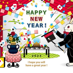 【無料】卯年イラスト年賀状デザイン「うさぎマジシャン」HAPPY NEW YEAR
