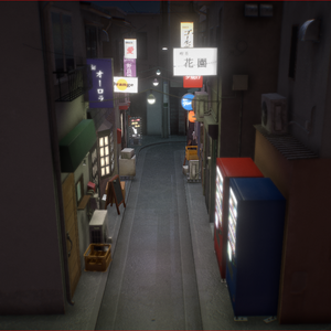 Japanese street at night 夜の日本の街路 3D Model Vrchat