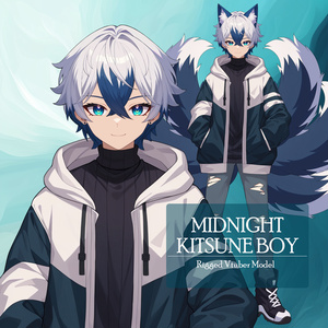 【Live2D】Midnight Kitsune Boy, Premade Live2D Male Vtuber, Rigged Vtuber Model, Instant Download, Commercial Use