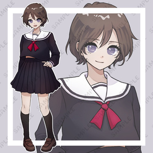 立ち絵素材 フリー素材イラスト 全身 少女 女の子 女性 制服 セーラー服 学生 高校生 黒髪 01 子冬さくらshop Booth
