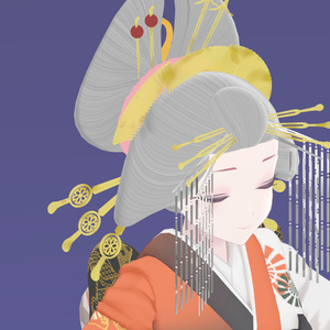 【VRchat想定・汎用・PB】かんざし付き花魁ヘアウイッグ【physbone】横兵庫 hairwig003 缩略图 6