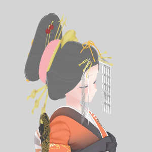 【VRchat想定・汎用・PB】かんざし付き花魁ヘアウイッグ【physbone】横兵庫 hairwig003 缩略图 3