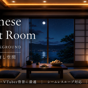 Anime Japanese Room Night – Moonlit Lake Loop Background (VTuber/Streaming)