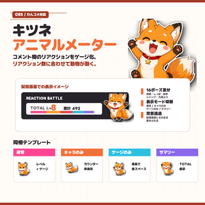 わんコメテンプレート｜リアクションキツネメーター｜OBSブラウザソース表示