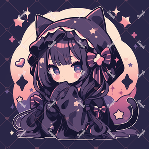 ♡ちびキャラ_猫耳パーカー_女の子_黒猫_バストアップアイコン