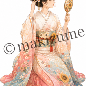 向日葵美人〜現代和装〜  コラージュ素材