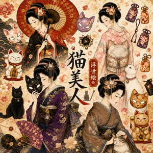 猫美人 〜浮世絵〜　コラージュ素材