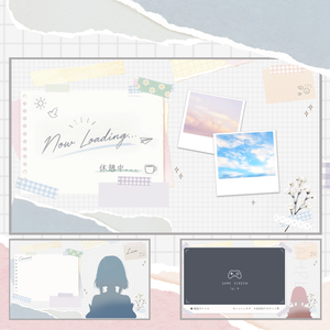 【コラージュ風】待機画面(表記3種)/配信画面セット(雑談・ゲーム)