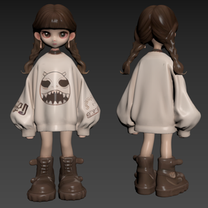 3D プリント用 STL データ｜ツインテール女の子 オーバーサイズスウェット キャラクターモデル
