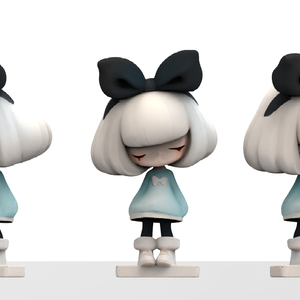 3D プリント用 STL データ 大きなリボンの少女 Q 版キャラクターフィギュア