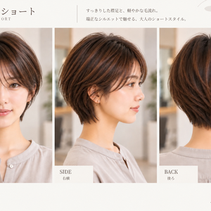 【商用利用OK】美容師・ヘアサロン向け ヘアカタログ素材｜ハンサムショート｜3方向＋商品説明