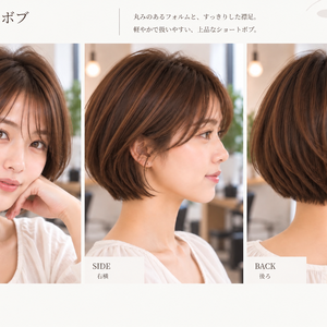 【BASIC｜王道・定番】美容師・ヘアサロン向け ヘアカタログ素材｜ショートボブ｜3方向＋商品説明｜商用利用OK
