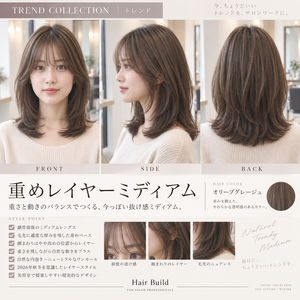 【TREND COLLECTION｜重めレイヤーミディアム】美容師・ヘアサロン向け ヘアカタログ素材｜FRONT・SIDE・BACK＋商品説明｜商用利用OK
