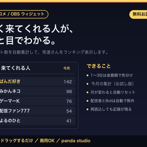 【無料】わんコメ用 常連ランキング お試し版｜コメント数で自動集計【OBS対応】