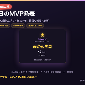 【無料】わんコメ用 今日のMVP発表 お試し版｜一番盛り上げてくれた人を表彰【OBS対応】