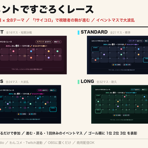 【わんコメ】配信ですごろくレース｜コメントで参加｜「!サイコロ」で視聴者の駒が進む・ボード4種×全8テーマ【OBS・商用可】