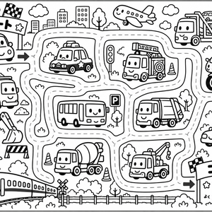 【全10枚】ぬりめいろ｜3〜5歳向け かっこいい迷路×塗り絵｜おうち遊び・知育プリント PDF