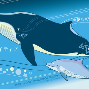 ナガスクジラとミナミハンドウイルカ_キャップ（ホワイト・ライトブルー）