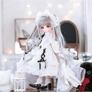 MDD S胸、M胸，MSD可愛いリボンメイド服５点セット☆レッド（ロング 