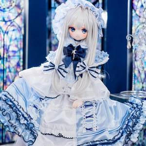 ミニチュア ドール服 赤ちゃん用ドレスセット ブルー×白