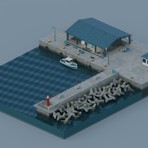 【箱庭コレクション #002 / Blender】消波ブロックと釣り堤防のある漁港｜Shionagi Harbor