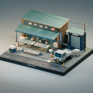 【箱庭コレクション #020 / Blender・GLB】早朝の市場｜Morning Market