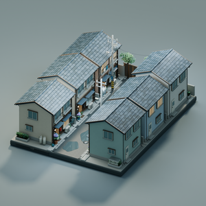 【箱庭コレクション #023 / Blender・GLB】雨上がりの住宅街｜After the Rain