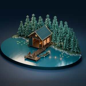 【箱庭コレクション #028 / Blender・GLB】湖畔のボート小屋｜Stillwater — Lakeside Boathouse