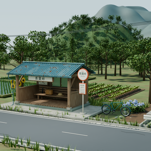 【箱庭コレクション #031 / Blender・GLB】山間のバス停・青葉峠｜Aoba Pass — Mountain Bus Stop