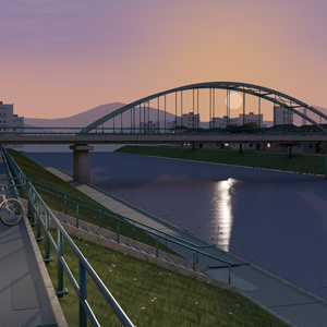 【箱庭コレクション #035 / Blender・GLB】川沿いの夕暮れ｜Riverside 17:42