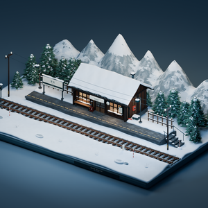 【箱庭コレクション #036 / Blender・GLB】雪国の無人駅・雪見駅｜Snow Station