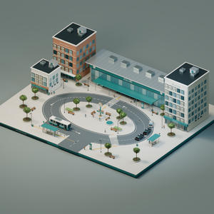 【箱庭コレクション #037 / Blender・GLB】駅前ロータリー｜Station Plaza