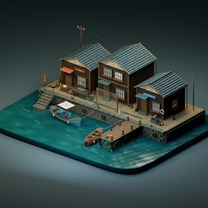 【箱庭コレクション #045 / Blender・FBX・GLB】漁村の朝｜Fishing Village Morning